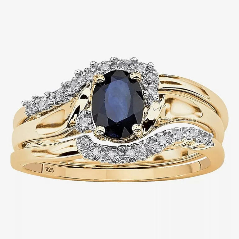 DiamonArt® Womens 1 1/10 CT. T.W. Genuine Blue Sapphire 18K Gold Over Silver Oval Bridal Set