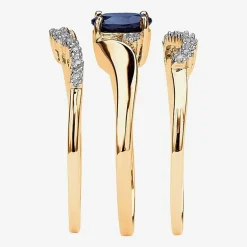 DiamonArt® Womens 1 1/10 CT. T.W. Genuine Blue Sapphire 18K Gold Over Silver Oval Bridal Set