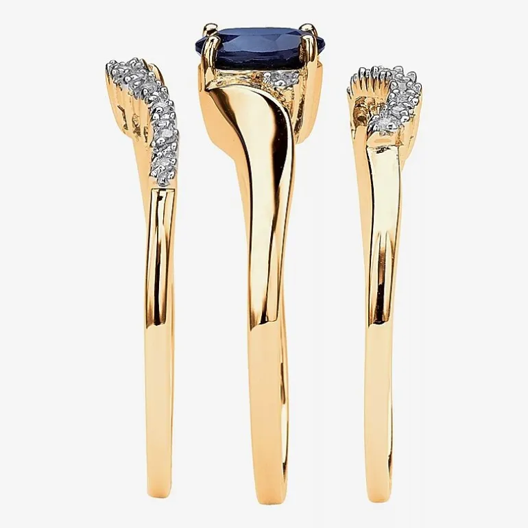 DiamonArt® Womens 1 1/10 CT. T.W. Genuine Blue Sapphire 18K Gold Over Silver Oval Bridal Set
