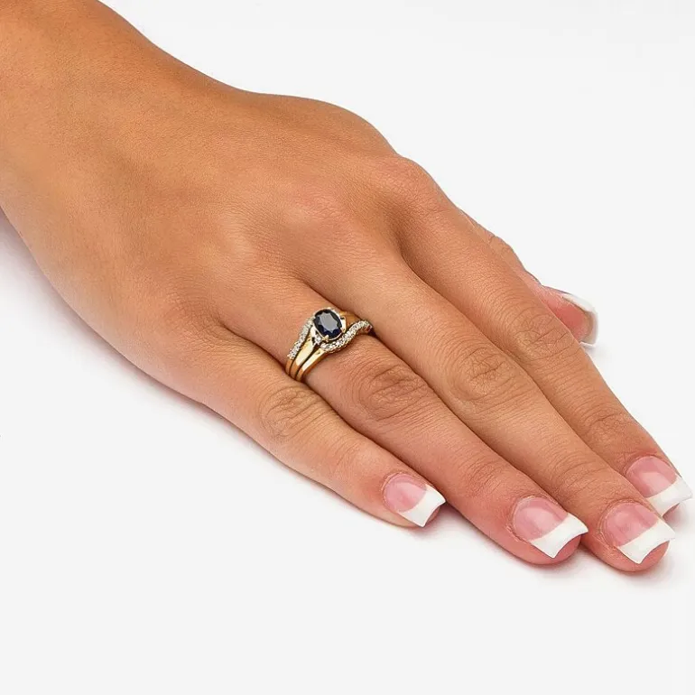 DiamonArt® Womens 1 1/10 CT. T.W. Genuine Blue Sapphire 18K Gold Over Silver Oval Bridal Set