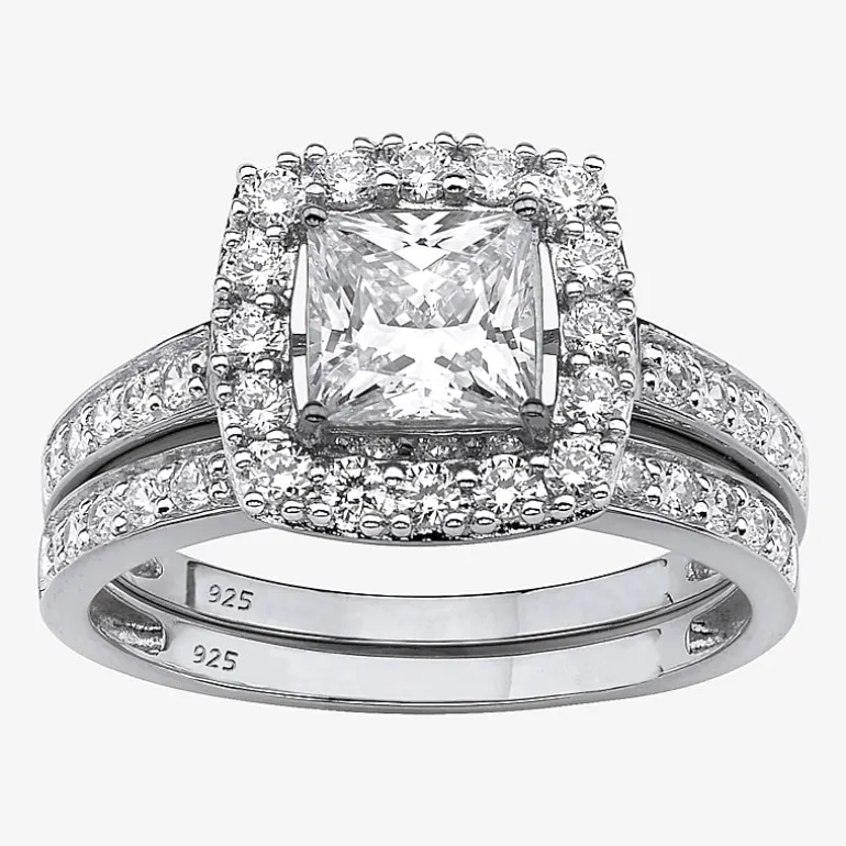 DiamonArt® Womens 2 1/2 CT. T.W. Lab Created White Sapphire Platinum Over Silver Square Bridal Set
