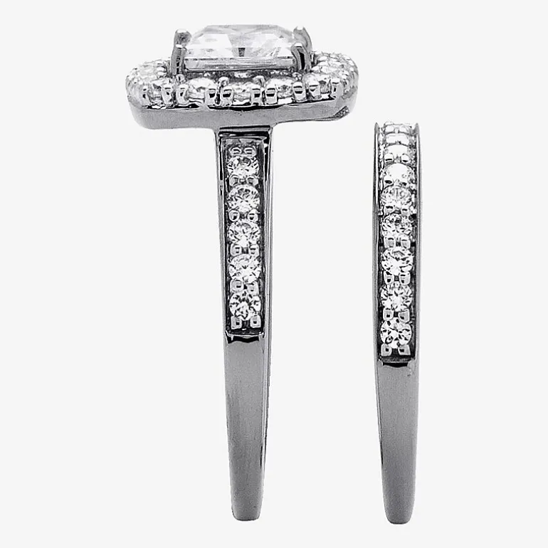 DiamonArt® Womens 2 1/2 CT. T.W. Lab Created White Sapphire Platinum Over Silver Square Bridal Set