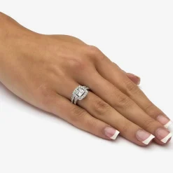 DiamonArt® Womens 2 1/2 CT. T.W. Lab Created White Sapphire Platinum Over Silver Square Bridal Set