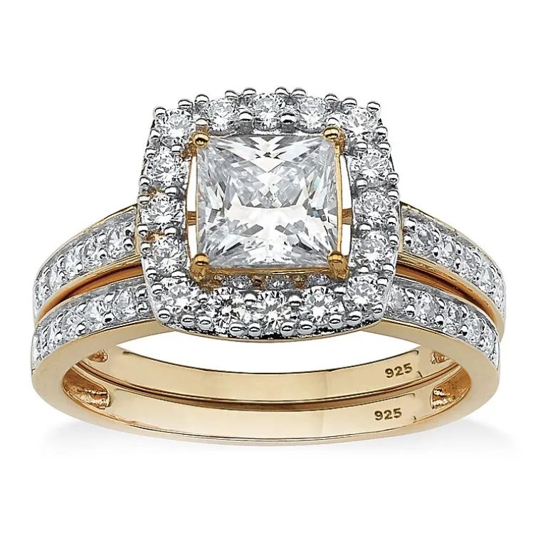 DiamonArt® Womens 1 7/8 CT. T.W. White Cubic Zirconia 18K Gold Over Silver Square Bridal Set