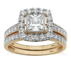 DiamonArt® Womens 1 7/8 CT. T.W. White Cubic Zirconia 18K Gold Over Silver Square Bridal Set