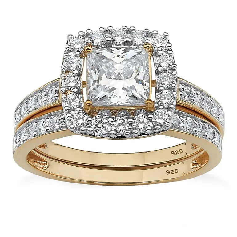 DiamonArt® Womens 1 7/8 CT. T.W. White Cubic Zirconia 18K Gold Over Silver Square Bridal Set
