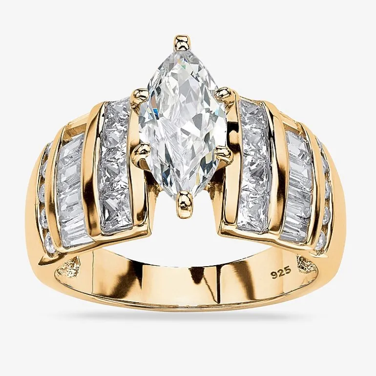 DiamonArt® Womens 3 3/4 CT. T.W. White Cubic Zirconia 14K Gold Over Silver Engagement Ring