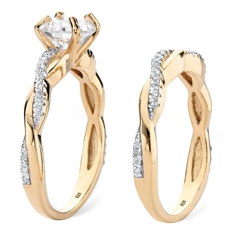 DiamonArt® Womens 1 3/4 CT. T.W. White Cubic Zirconia 18K Gold Over Silver Round Bridal Set