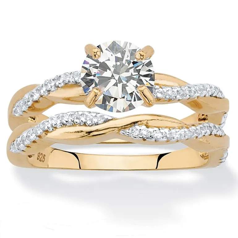 DiamonArt® Womens 1 3/4 CT. T.W. White Cubic Zirconia 18K Gold Over Silver Round Bridal Set