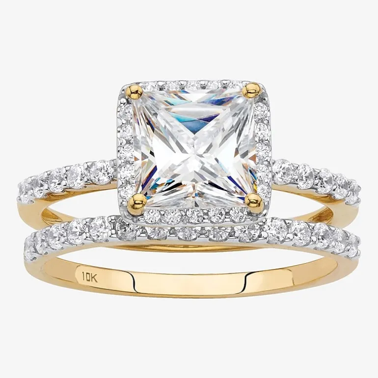 DiamonArt® Womens 2 CT. T.W. White Cubic Zirconia 10K Gold Square Bridal Set
