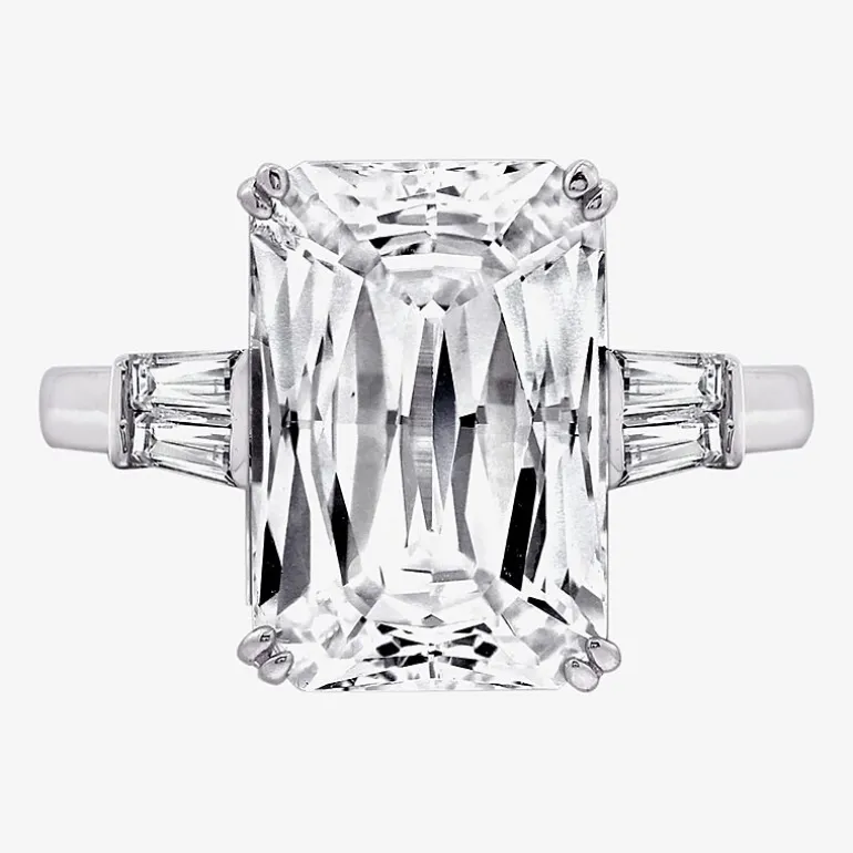 DiamonArt® Womens White Cubic Zirconia Sterling Silver Rectangular Engagement Ring
