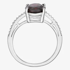 Diamond Accent and Gemstone Sterling Silver Oval Side Stone Cocktail Ring