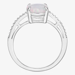 Diamond Accent and Gemstone Sterling Silver Oval Side Stone Cocktail Ring