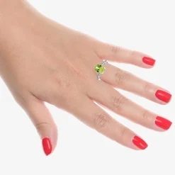 Diamond Accent and Gemstone Sterling Silver Oval Side Stone Cocktail Ring