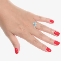 Diamond Accent and Gemstone Sterling Silver Oval Side Stone Cocktail Ring