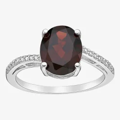 Diamond Accent and Gemstone Sterling Silver Oval Side Stone Cocktail Ring