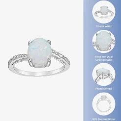 Diamond Accent and Gemstone Sterling Silver Oval Side Stone Cocktail Ring