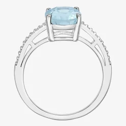 Diamond Accent and Gemstone Sterling Silver Oval Side Stone Cocktail Ring