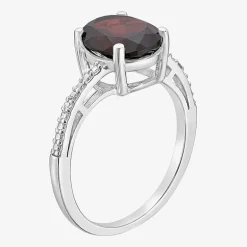 Diamond Accent and Gemstone Sterling Silver Oval Side Stone Cocktail Ring