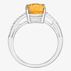 Diamond Accent and Gemstone Sterling Silver Oval Side Stone Cocktail Ring