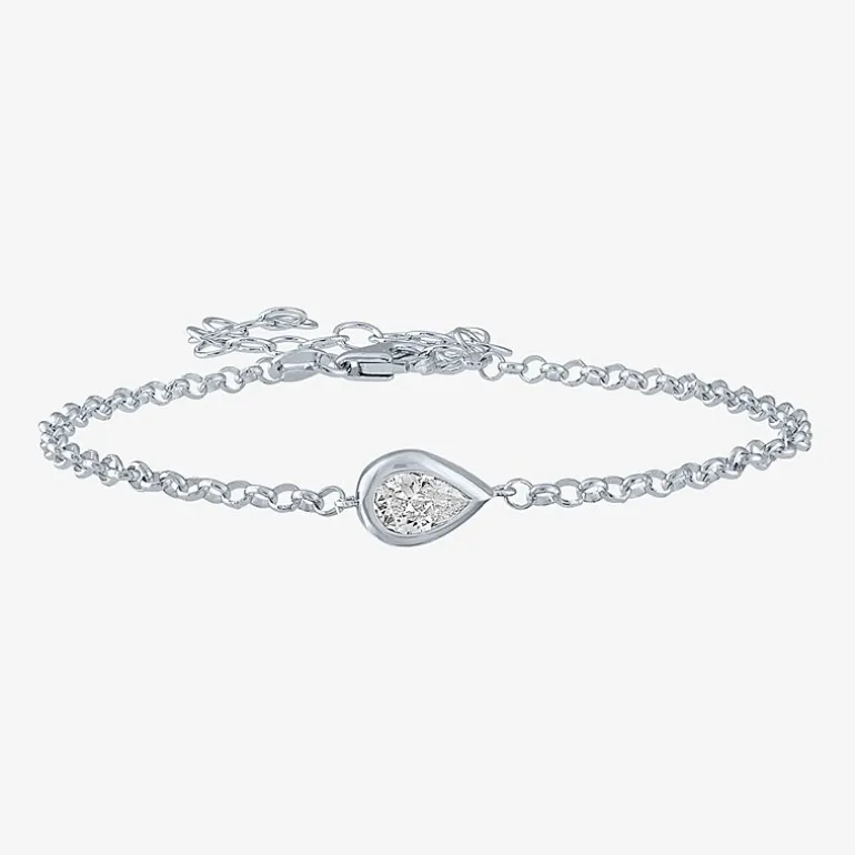 Diamond Addiction (G-H / Si2-I1) Womens 10K Gold 8 Inch Cable Pear Chain Bracelet