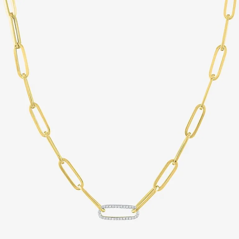 Diamond Addiction (G-H / Si2-I1) Womens 1/10 CT. T.W. Lab Grown White Diamond 10K Gold Paperclip 18 Inch Pendant Necklace