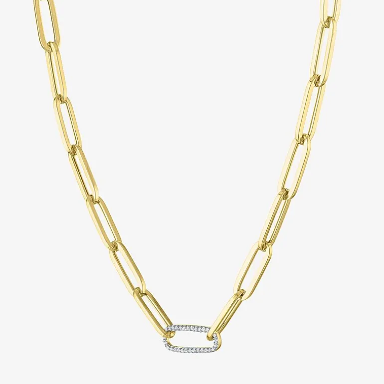 Diamond Addiction (G-H / Si2-I1) Womens 1/10 CT. T.W. Lab Grown White Diamond 10K Gold Paperclip 18 Inch Pendant Necklace