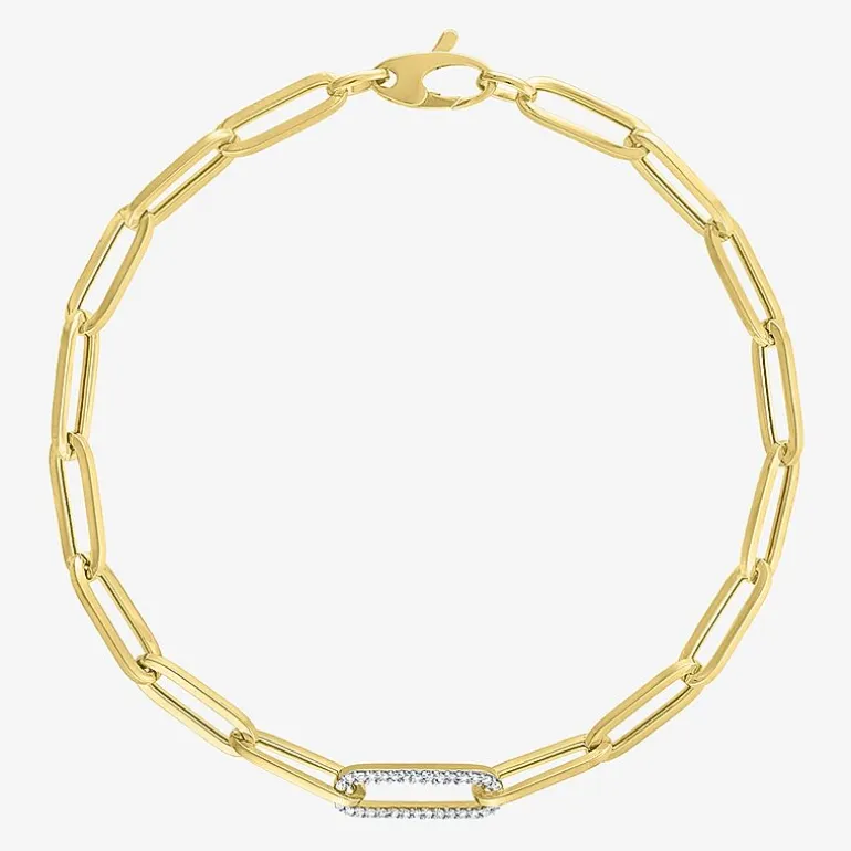 Diamond Addiction (G-H / Si2-I1) Womens Lab Grown Diamond 10K Gold 8 Inch Hollow Paperclip Chain Bracelet