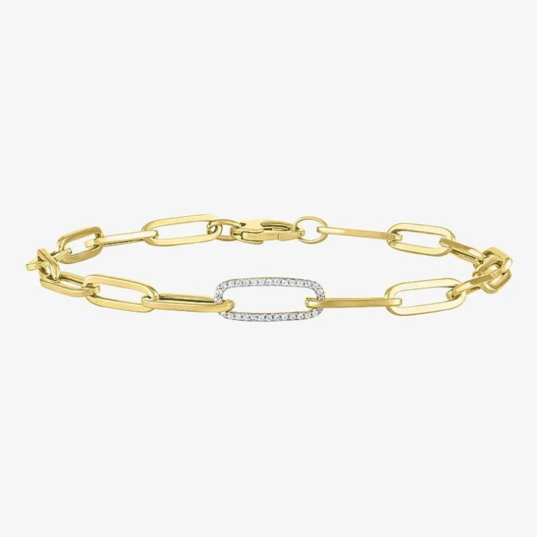 Diamond Addiction (G-H / Si2-I1) Womens Lab Grown Diamond 10K Gold 8 Inch Hollow Paperclip Chain Bracelet