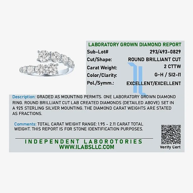Diamond Addiction (G-H / Si2-I1) Womens 2 CT. T.W. Lab Grown White Diamond Sterling Silver Bypass Cocktail Ring