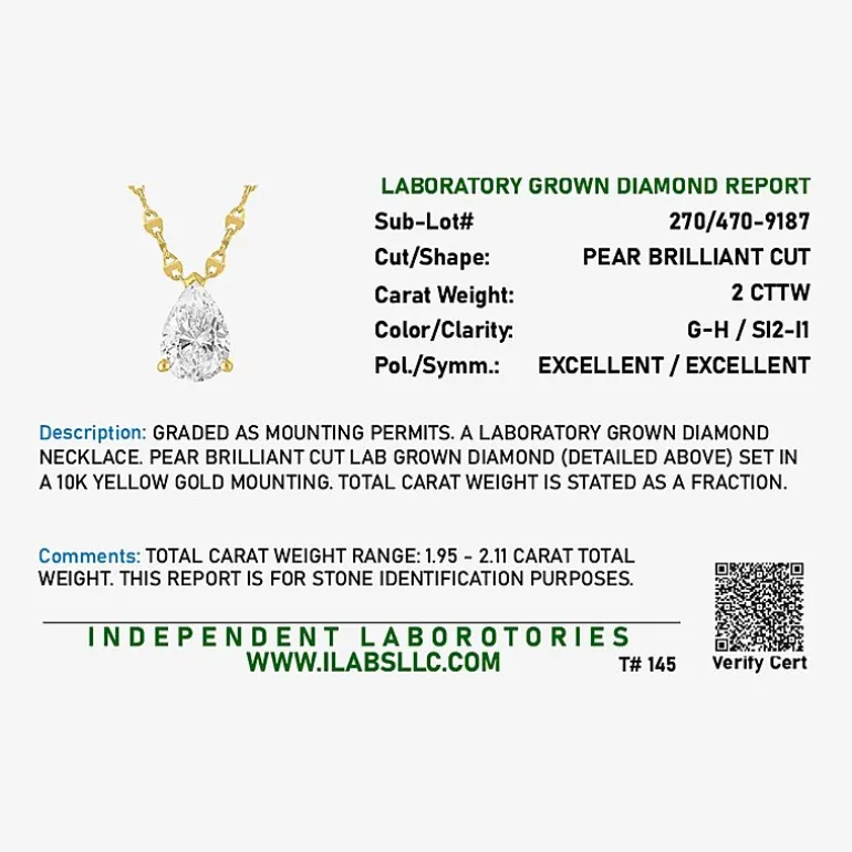 Diamond Addiction (G-H / Si2-I1) Womens 2 CT. T.W. Lab Grown White Diamond 10K Gold 18 Inch Pendant Necklace