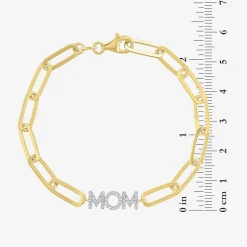Diamond Addiction "Mom" (G-H / I1-I2) Womens 14K Gold Over Silver Sterling Silver 8 Inch Paperclip Chain Bracelet