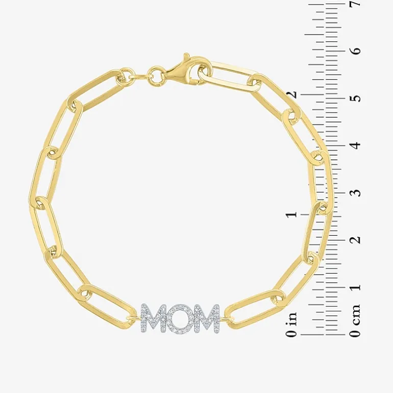 Diamond Addiction "Mom" (G-H / I1-I2) Womens 14K Gold Over Silver Sterling Silver 8 Inch Paperclip Chain Bracelet