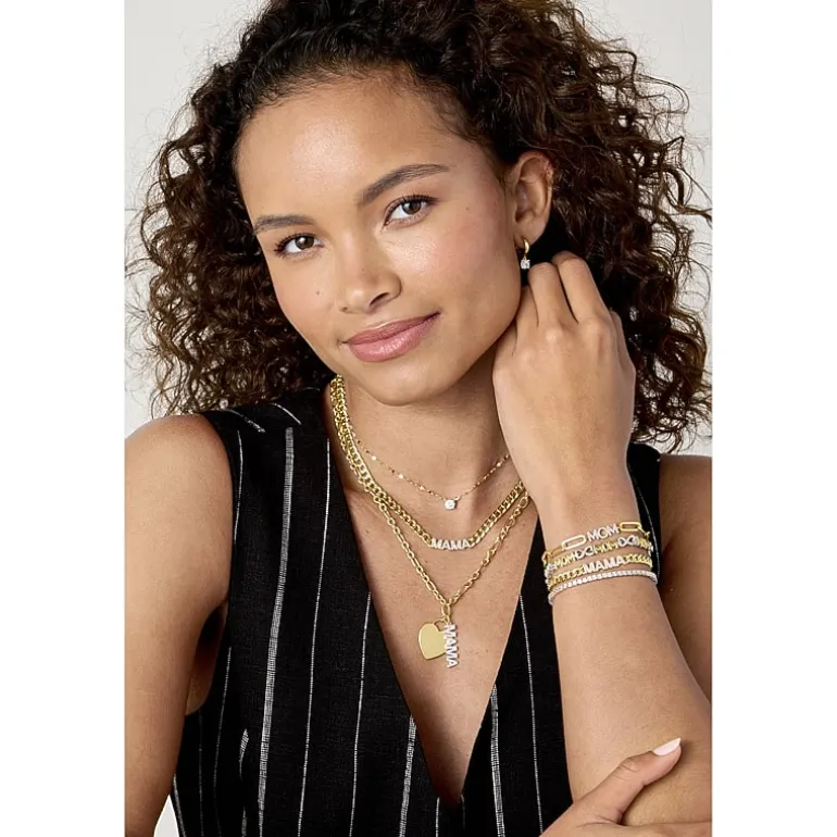 Diamond Addiction "Mom" (G-H / I1-I2) Womens 14K Gold Over Silver Sterling Silver 8 Inch Paperclip Chain Bracelet
