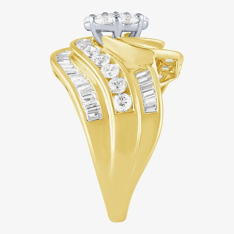 Diamond Blossom (H-I / I1) Womens 2 CT. T.W. Lab Grown White Diamond 10K Gold Side Stone Cocktail Ring