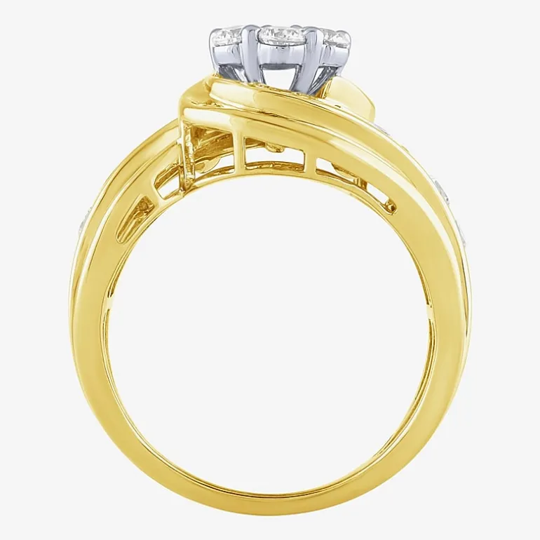 Diamond Blossom (H-I / I1) Womens 2 CT. T.W. Lab Grown White Diamond 10K Gold Side Stone Cocktail Ring