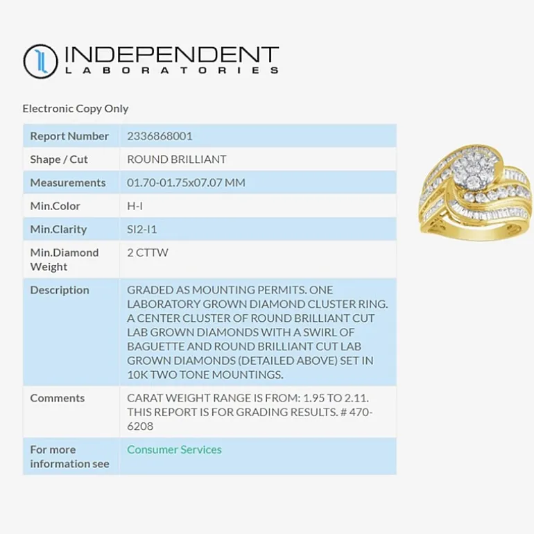 Diamond Blossom (H-I / I1) Womens 2 CT. T.W. Lab Grown White Diamond 10K Gold Side Stone Cocktail Ring