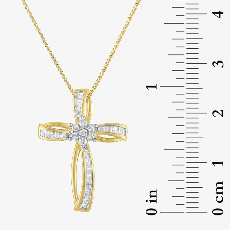 Diamond Blossom Womens 1/3 CT. T.W. Natural White Diamond 10K Gold Cross 18 Inch Pendant Necklace
