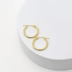 Diamond Cut Womens 14K Gold 18mm Hoop Earrings