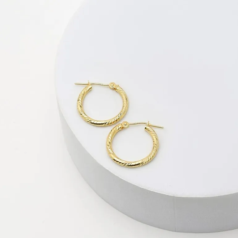 Diamond Cut Womens 14K Gold 18mm Hoop Earrings