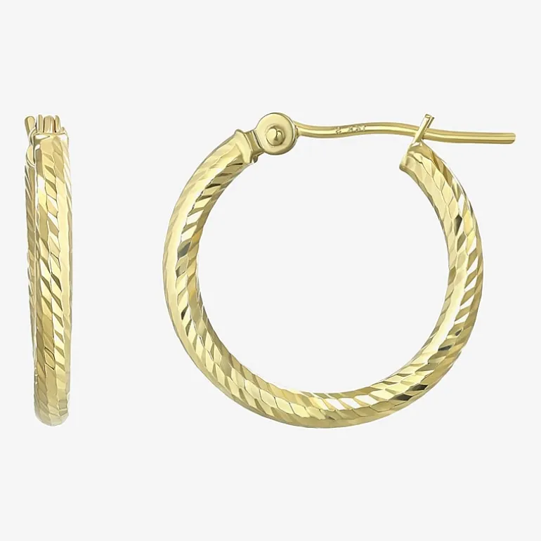 Diamond Cut Womens 14K Gold 18mm Hoop Earrings