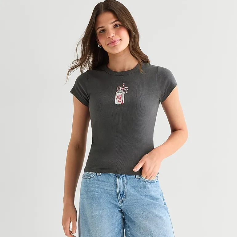 Diet Coke Baby Tee Womens Juniors Crew Neck Short Sleeve Regular Fit Graphic T-Shirt