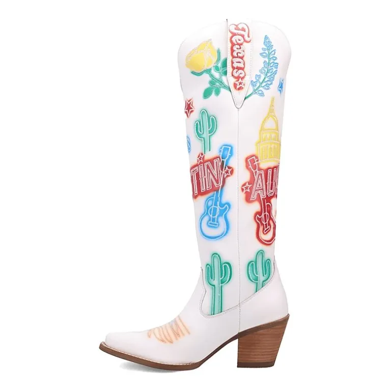 Dingo Womens Austin Leather Boot Block Heel Cowboy Boots