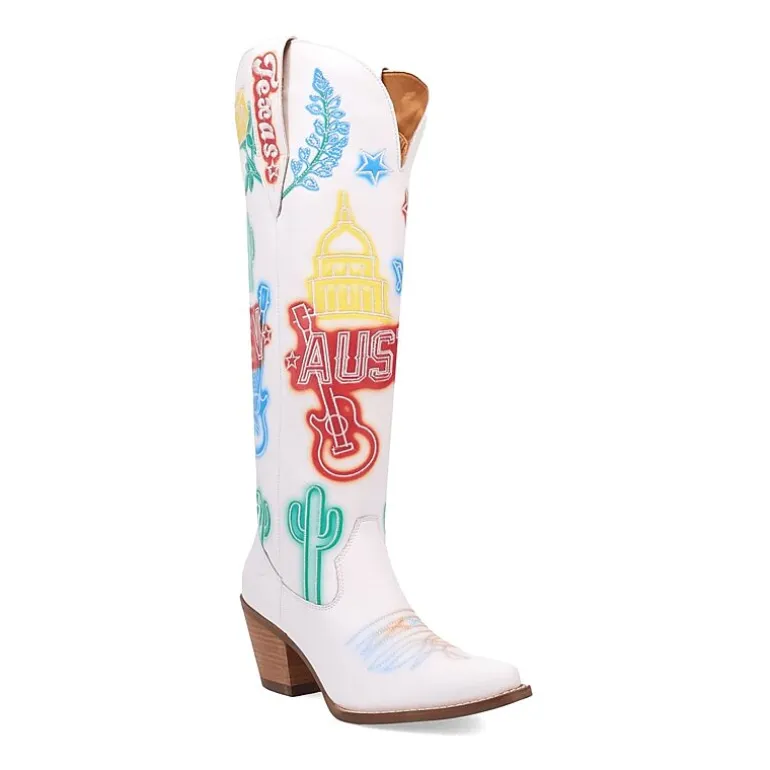 Dingo Womens Austin Leather Boot Block Heel Cowboy Boots