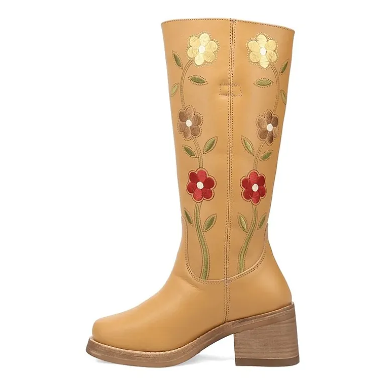 Dingo Womens Bloom Leather Boot Block Heel Cowboy Boots