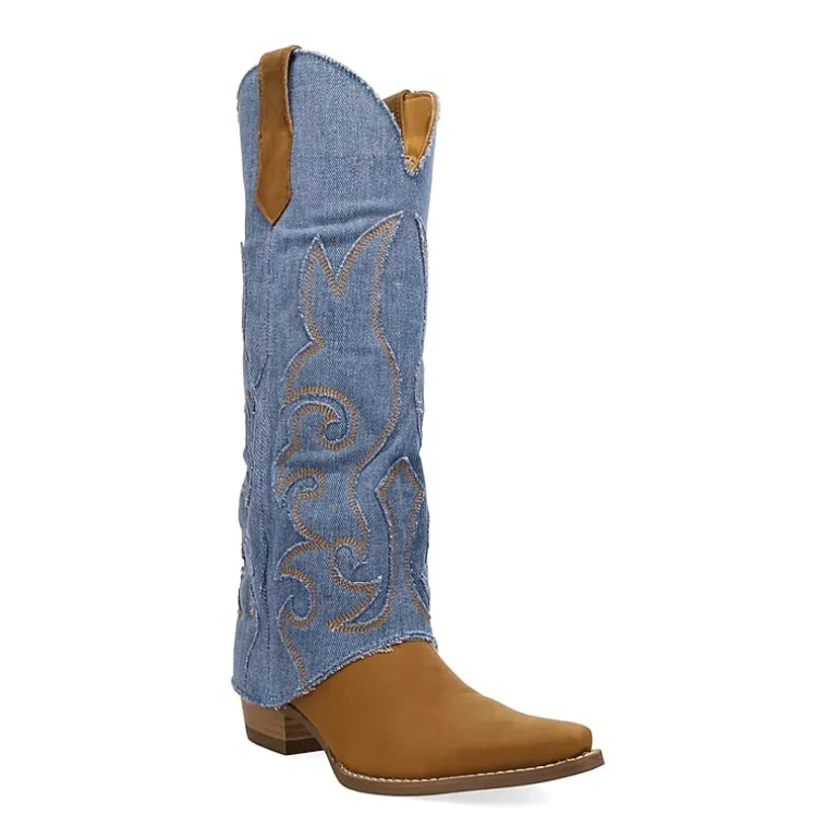 Dingo Womens Blue Jean Baby Block Heel Cowboy Boots
