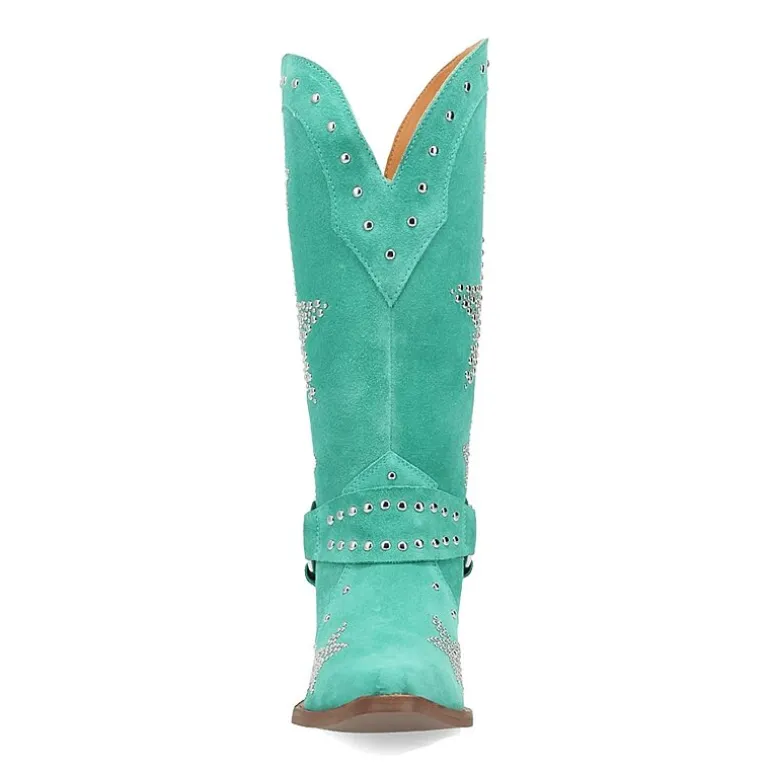 Dingo Womens Lucky Stars Suede Leather Boot Block Heel Cowboy Boots