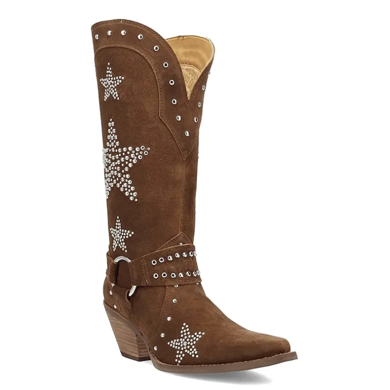 Dingo Womens Lucky Stars Suede Leather Boot Block Heel Cowboy Boots