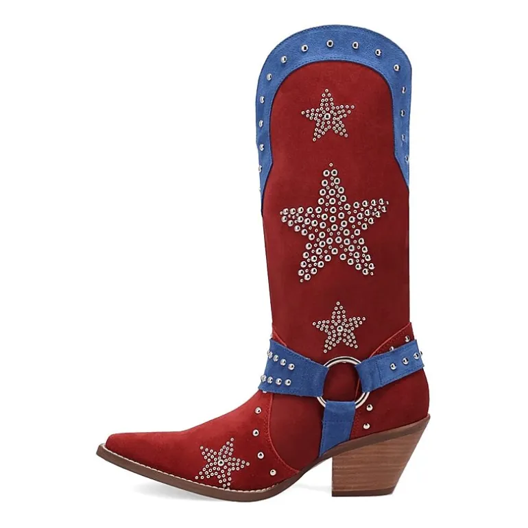 Dingo Womens Lucky Stars Suede Leather Boot Block Heel Cowboy Boots