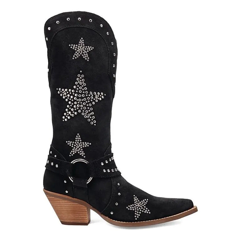Dingo Womens Lucky Stars Suede Leather Boot Block Heel Cowboy Boots